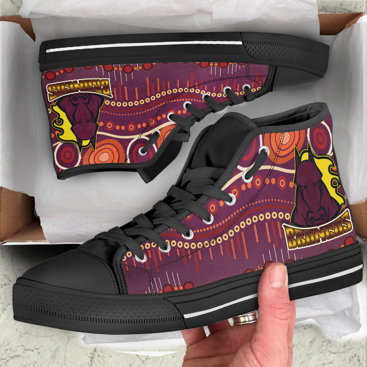 broncos-rugby-high-top-shoes-horse-aboriginal-patterns