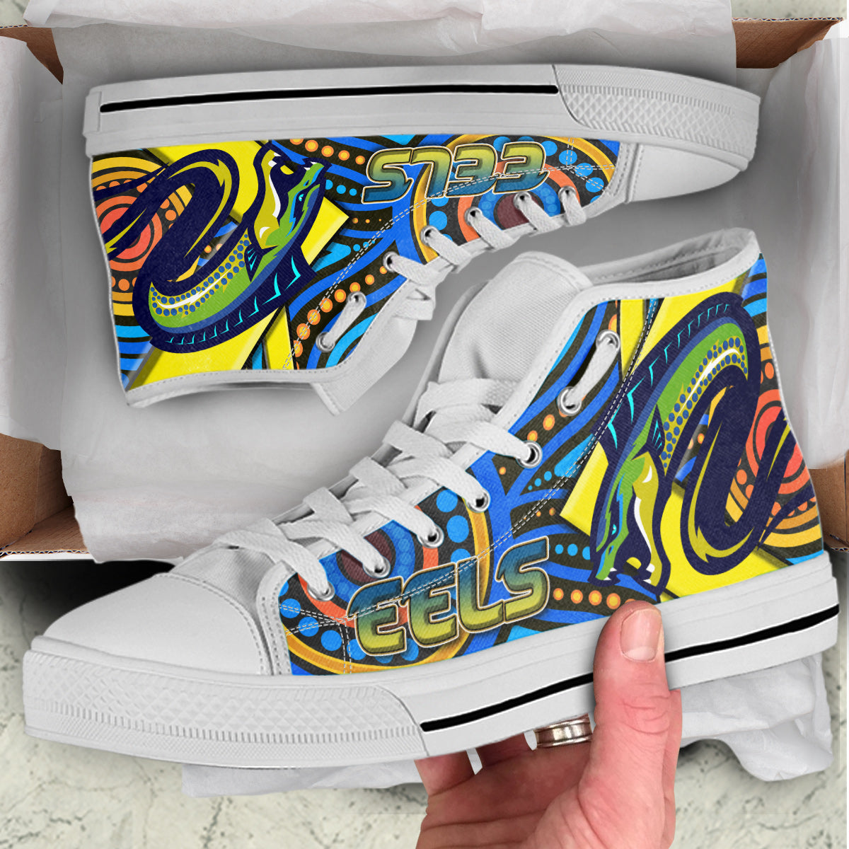 eels-rugby-high-top-shoes-electric-eel-with-aboriginal-patterns