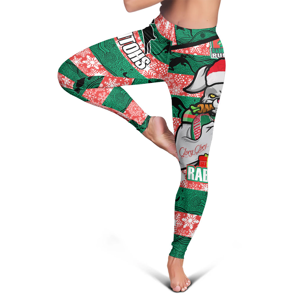 rabbitohs-christmas-rugby-leggings-merry-christmas-super-rabbitohs-with-rugby-ball-and-aboriginal-patterns-leggings