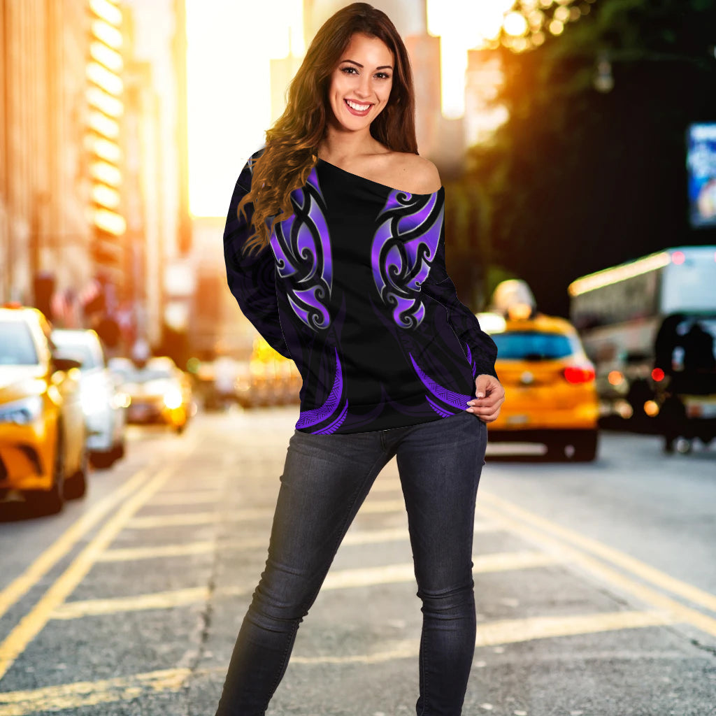 New Zealand Maori Off Shoulder Sweater Simple Love Purple - Vibe Hoodie