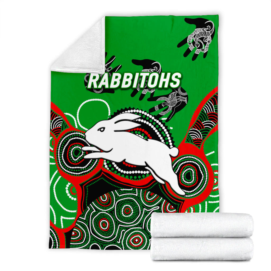 Rabbitohs Rugby Aboriginal Art Blanket - LT12
