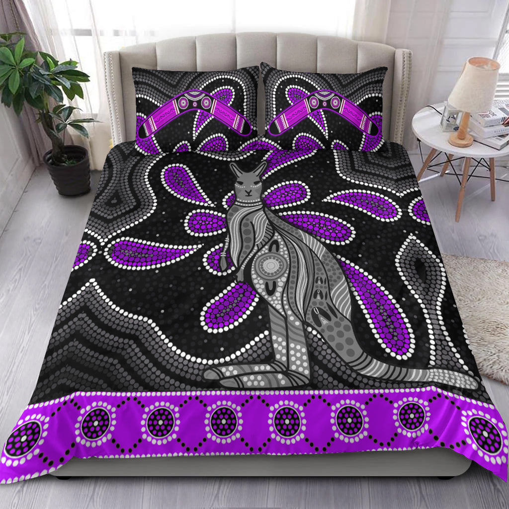 aboriginal-boomerang-bedding-set-kangaroo-australia-purple