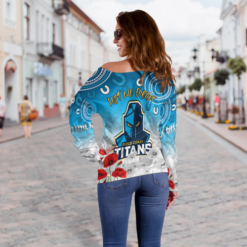 (Custom Personalised) Titans Anzac 2022 Women Off Shoulder Sweater Gold Coast Aboriginal White Camouflage LT13