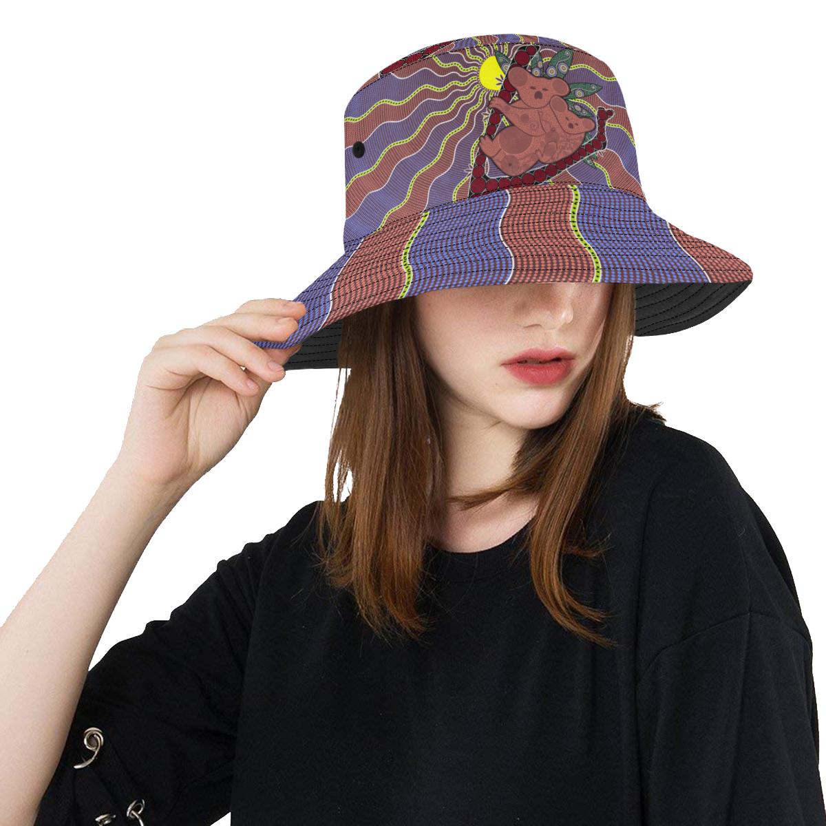 aboriginal-bucket-hat-koala-sun-dot-painting-circle-patterns