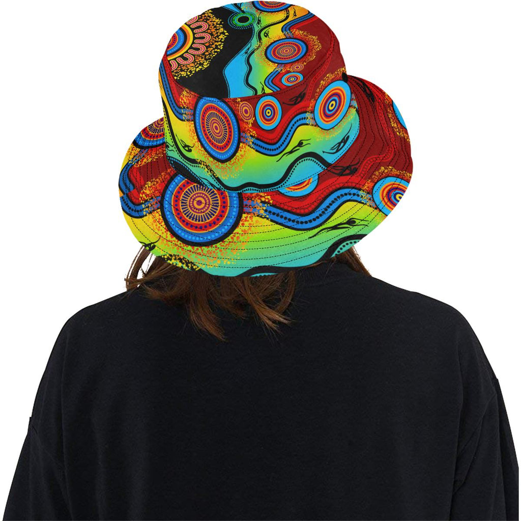 aboriginal-bucket-hat-dot-painting-indigenous-circle-patterns-blue-dream-all-over-print-bucket-hat