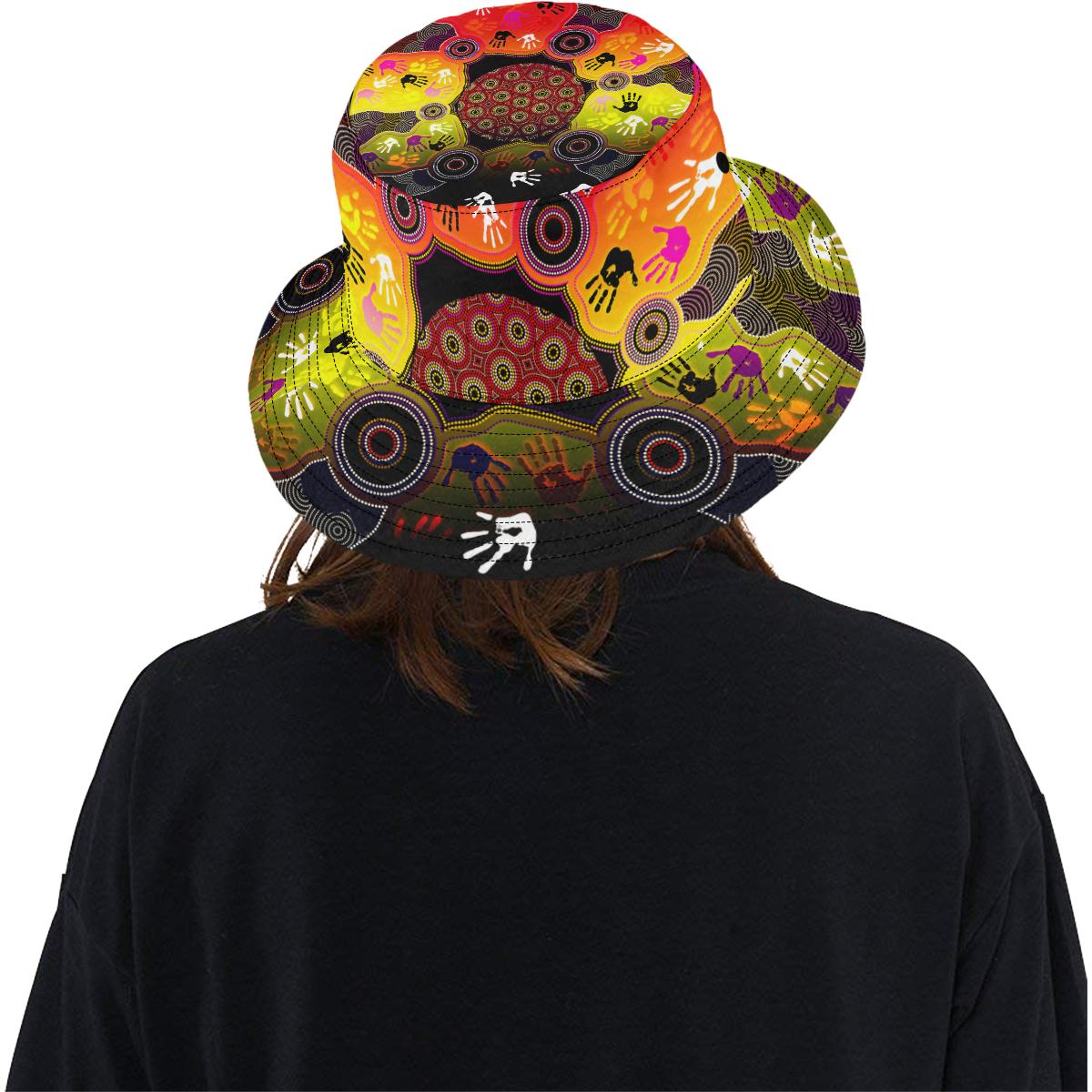 aboriginal-bucket-hat-indigenous-circle-dot-painting-hand-art-with-flag-color