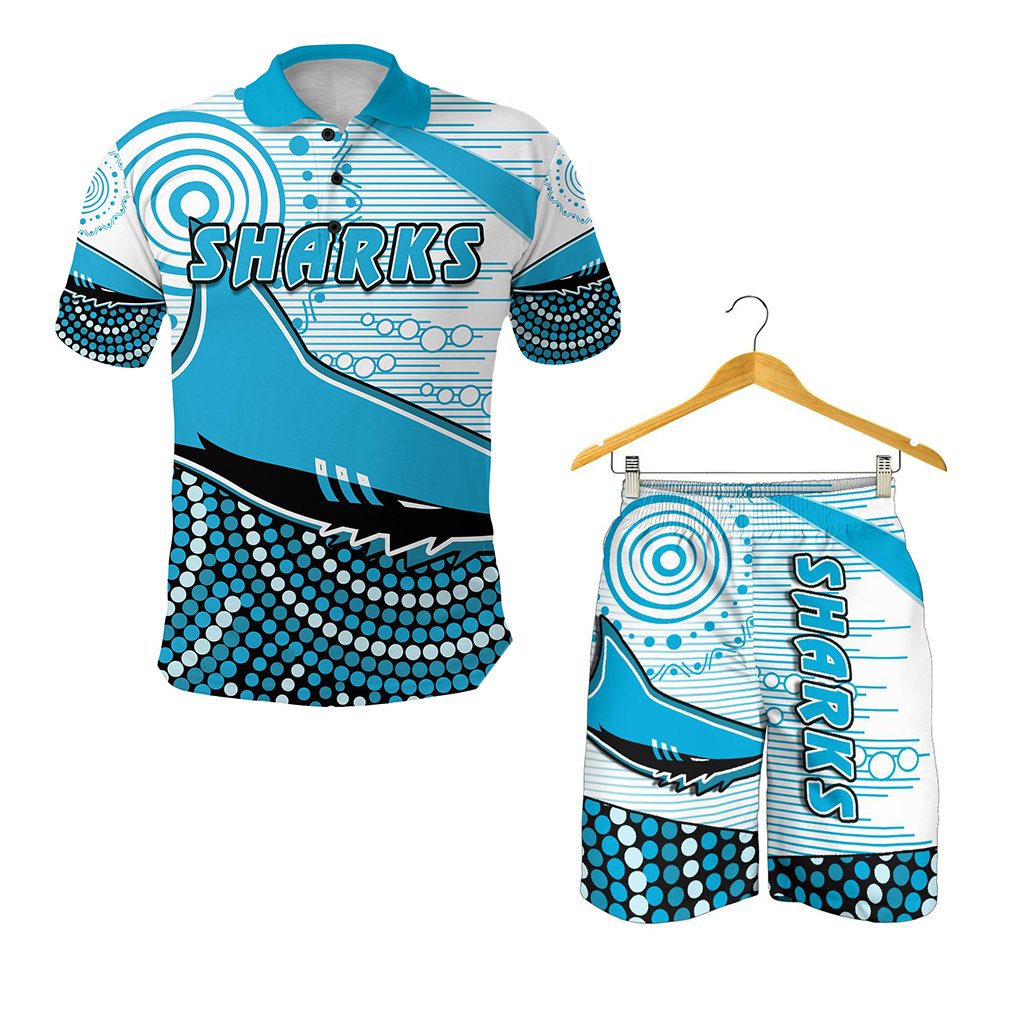 combo-polo-shirt-and-men-short-sharks-cronulla-indigenous-unique
