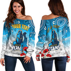 (Custom Personalised) Titans Anzac 2022 Women Off Shoulder Sweater Gold Coast Aboriginal White Camouflage LT13