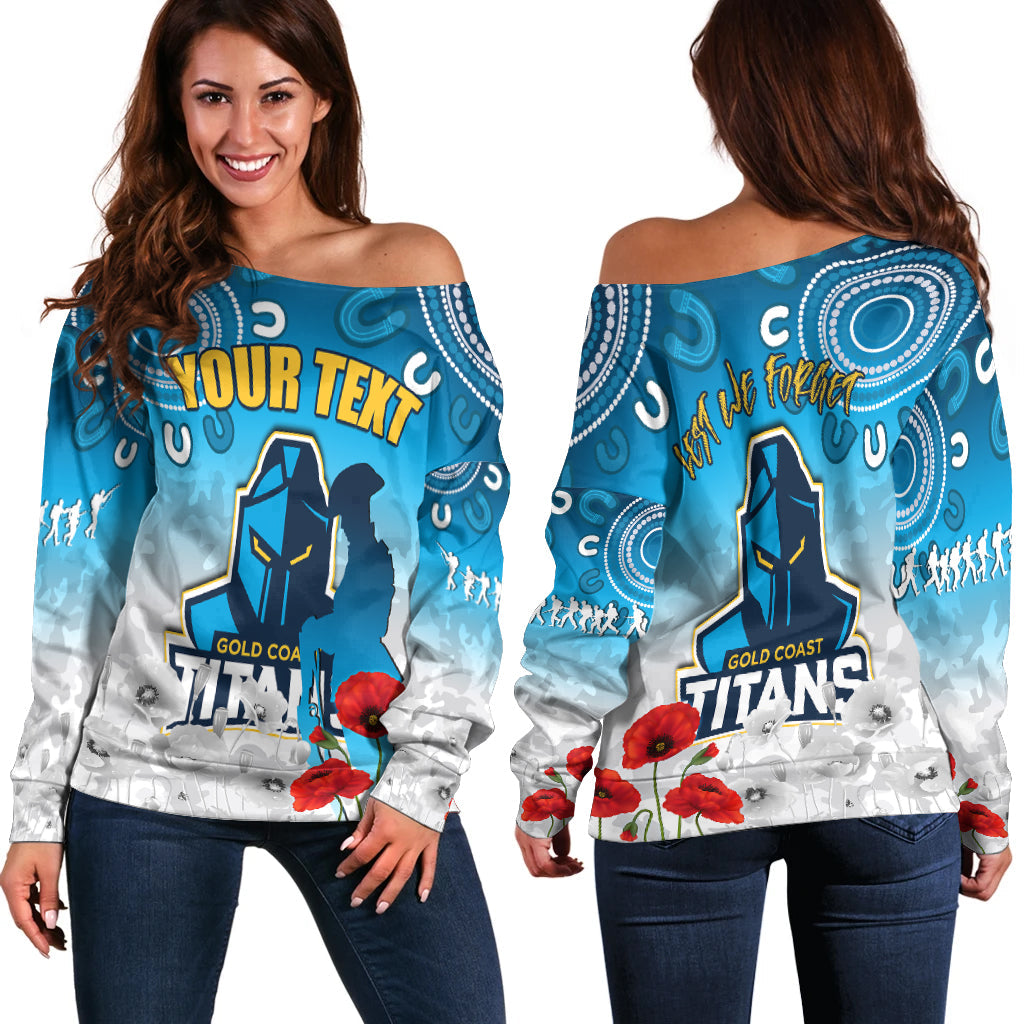 (Custom Personalised) Titans Anzac 2022 Women Off Shoulder Sweater Gold Coast Aboriginal White Camouflage LT13