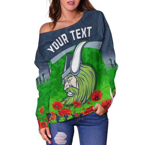 (Custom Personalised) Raiders Anzac 2022 Women Off Shoulder Sweater The Milk Lest We Forget LT13