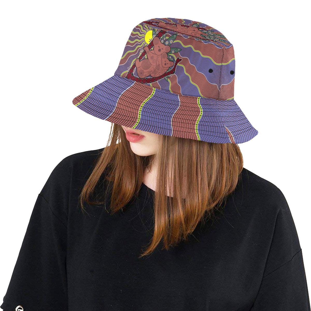 aboriginal-bucket-hat-koala-sun-dot-painting-circle-patterns