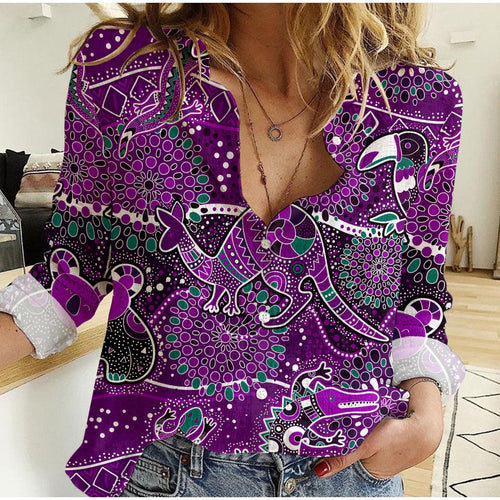 women-casual-shirt-aboriginal-animal-and-dot-acrylic-paint-ver04