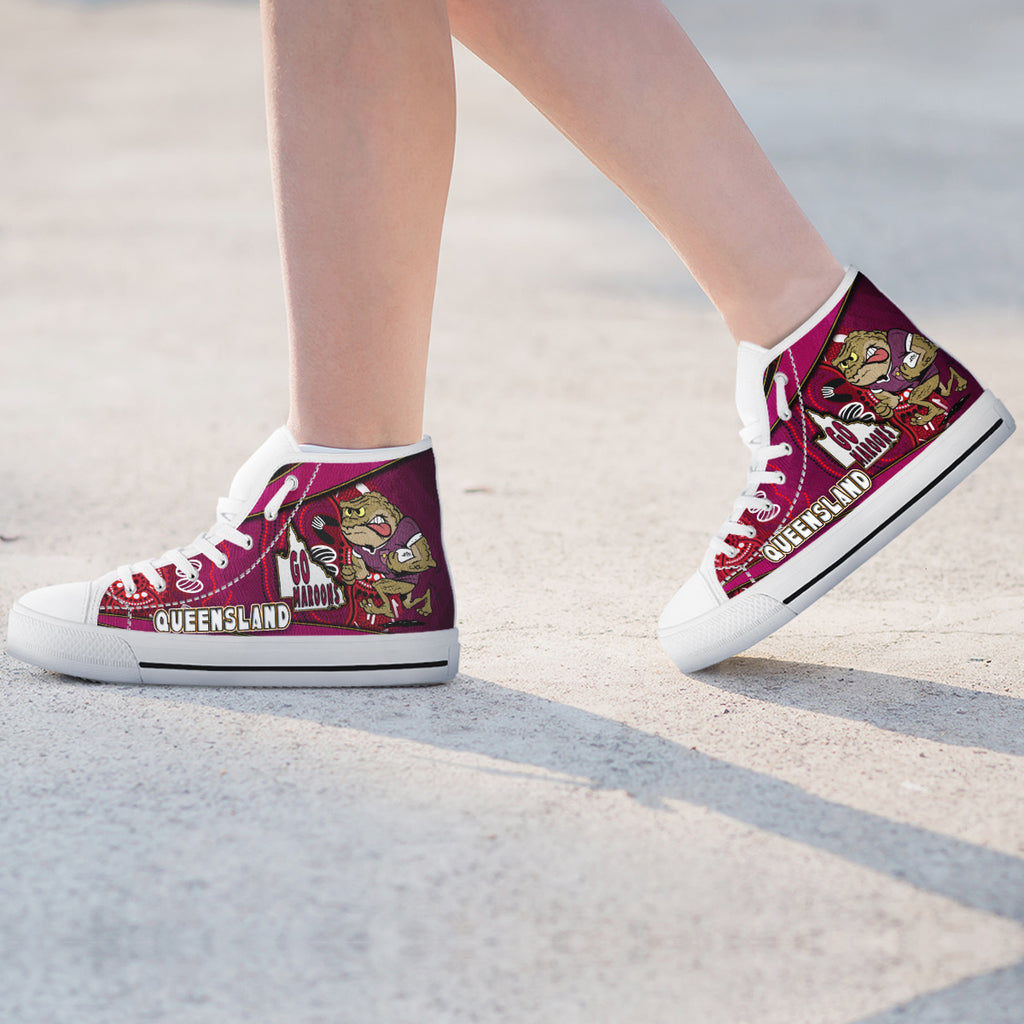 queensland-rugby-league-team-high-top-shoes-queensland-maroons-mascot-aboriginal-art-state-of-origin-high