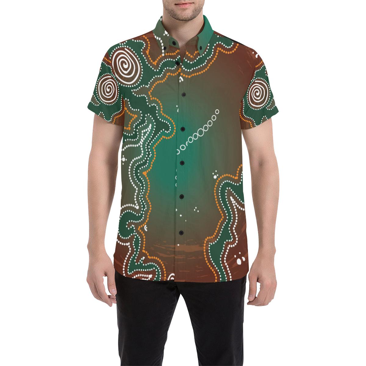 aboriginal-short-sleeve-shirt-green-dot-painting-art