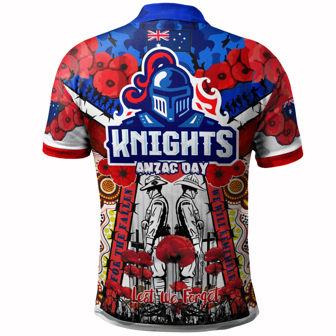 knights-rugby-anzac-custom-watercolour-polo-shirt-remembrance-indigenous-newcastle-knights-with-poppy-flower-home-and-away-1