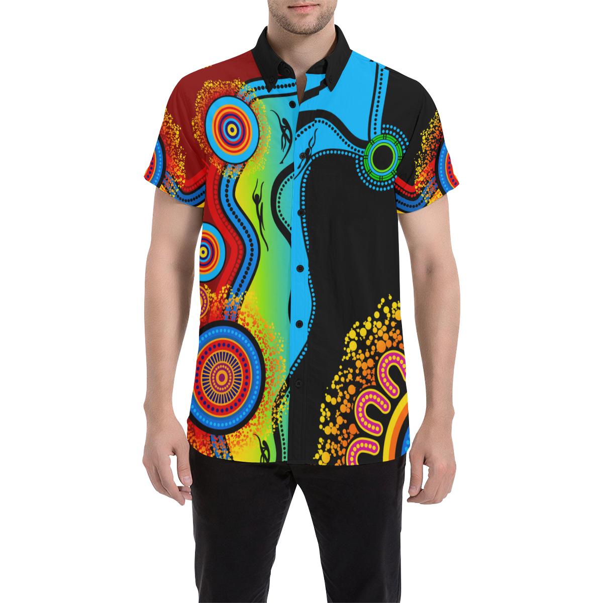 aboriginal-short-sleeve-shirt-australia-dot-painting-art-blue-dream