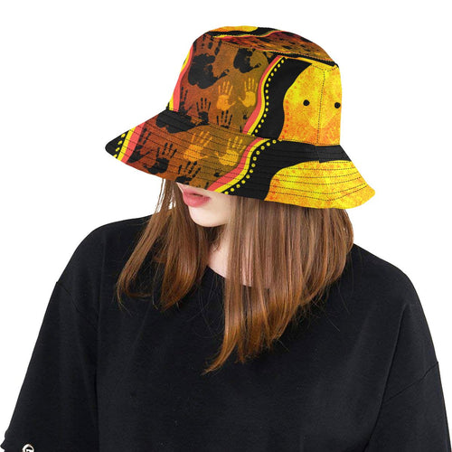 bucket-hat-aboriginal-rock-painting-hand-art-golden-style-all-over-print-bucket-hat