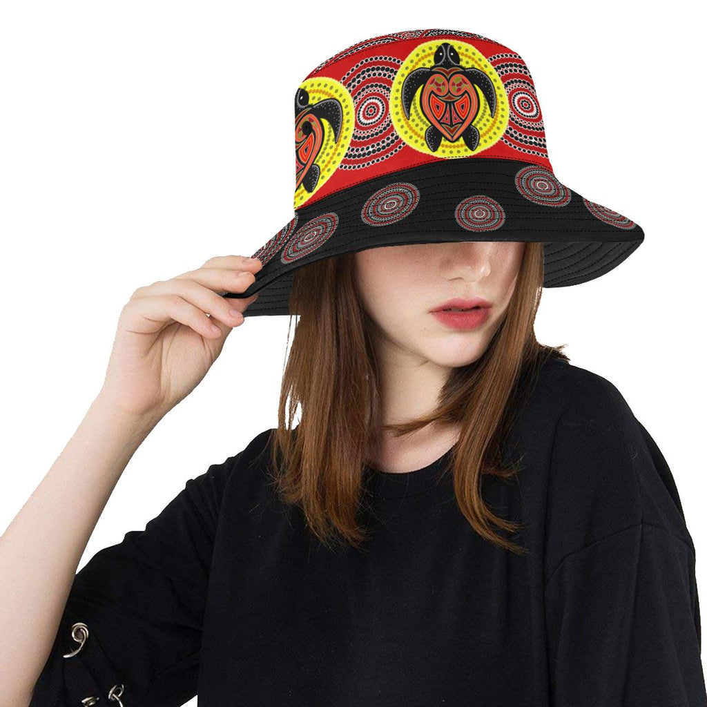 aboriginal-bucket-hat-turtle-footprint-circle-dot-painting