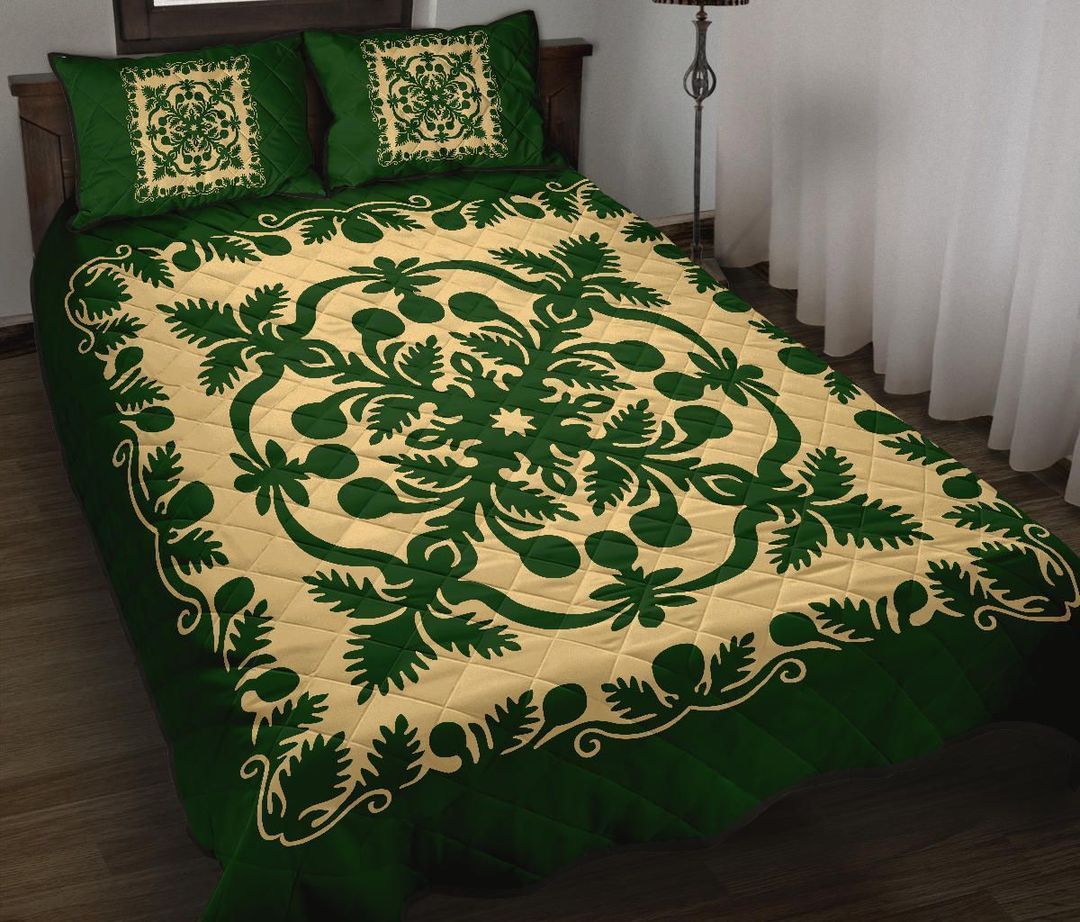 vibe-hoodie-home-set-hawaiian-quilt-bed-set-royal-pattern-emerald-green-hw01-rlt20