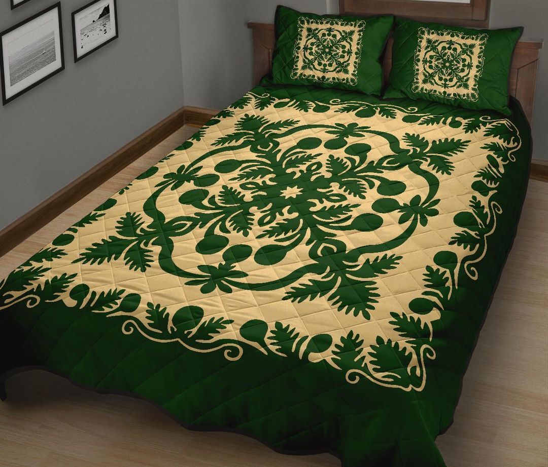 vibe-hoodie-home-set-hawaiian-quilt-bed-set-royal-pattern-emerald-green-hw01-rlt20