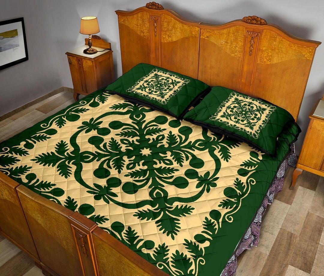 vibe-hoodie-home-set-hawaiian-quilt-bed-set-royal-pattern-emerald-green-hw01-rlt20