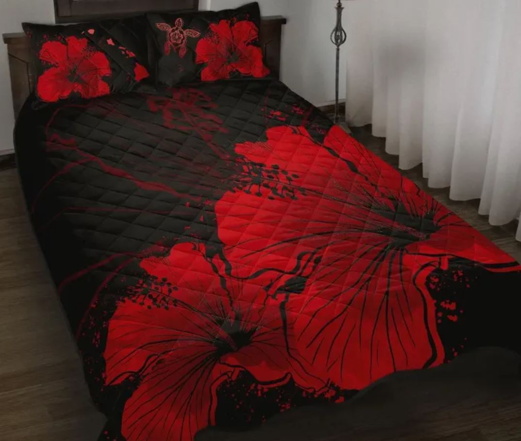 vibe-hoodie-home-set-hawaii-hibiscus-black-and-red-quilt-bed-set-hw01-rlt20