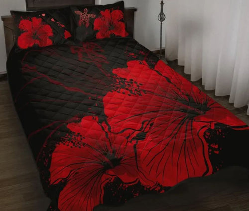 vibe-hoodie-home-set-hawaii-hibiscus-black-and-red-quilt-bed-set-hw01-rlt20