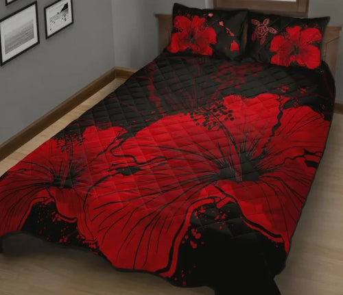 vibe-hoodie-home-set-hawaii-hibiscus-black-and-red-quilt-bed-set-hw01-rlt20