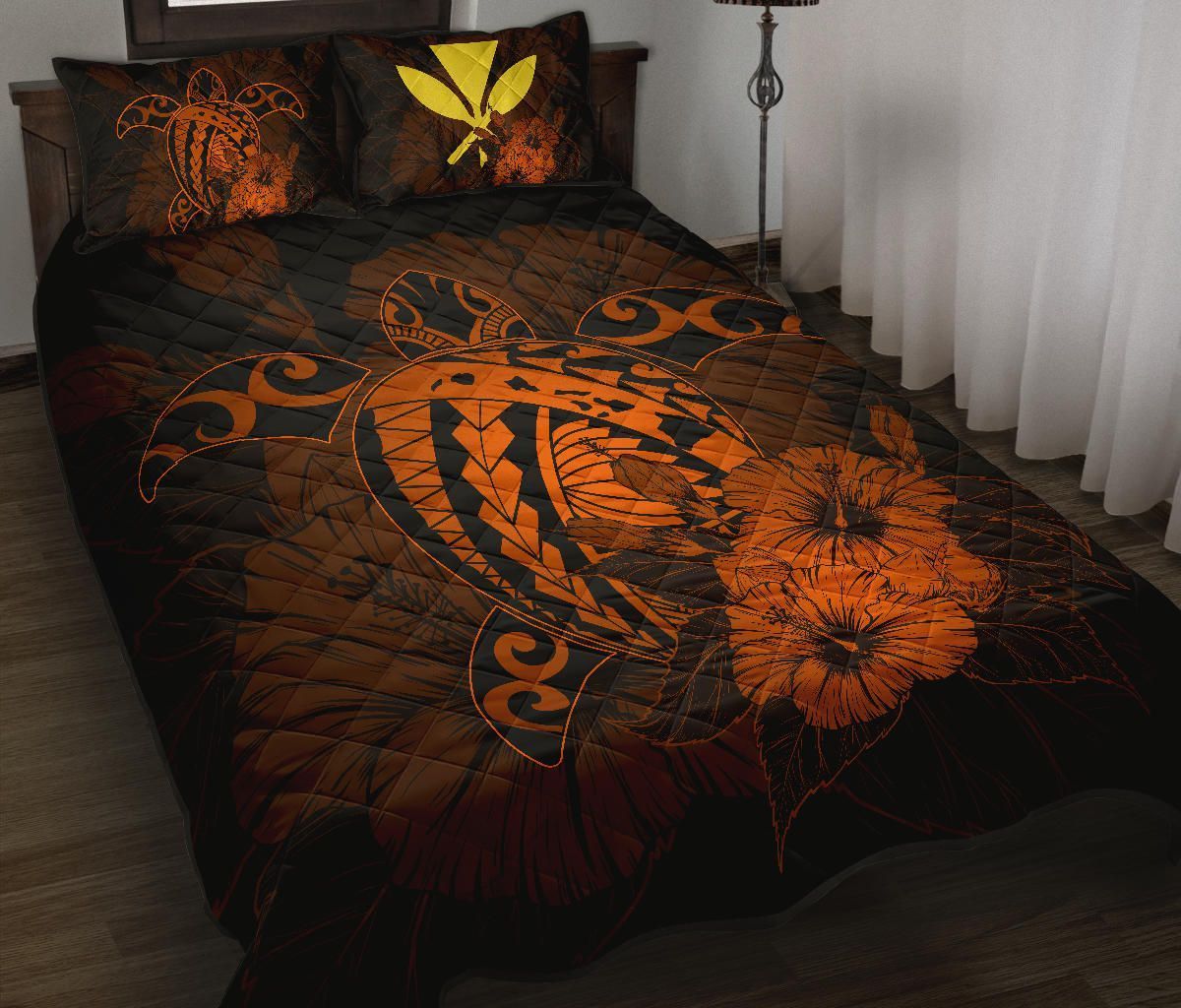 vibe-hoodie-home-set-hawaii-hibiscus-quilt-bed-set-harold-turtle-orange-hw01-rlt20