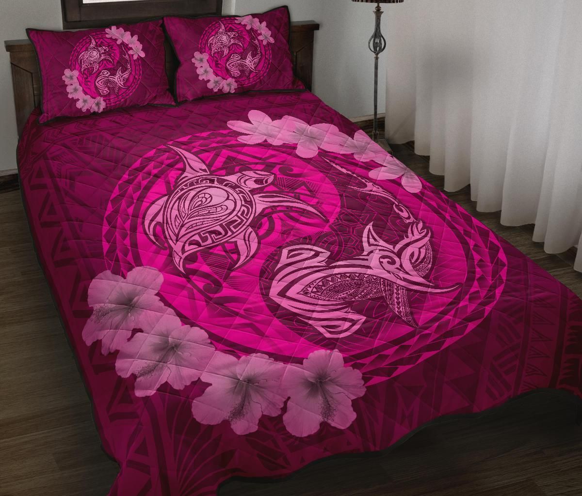 hawaii-home-set-hawaii-yin-yang-turtle-shark-hibiscus-plumeria-quilt-bed-set-pink-hw01-rlt20