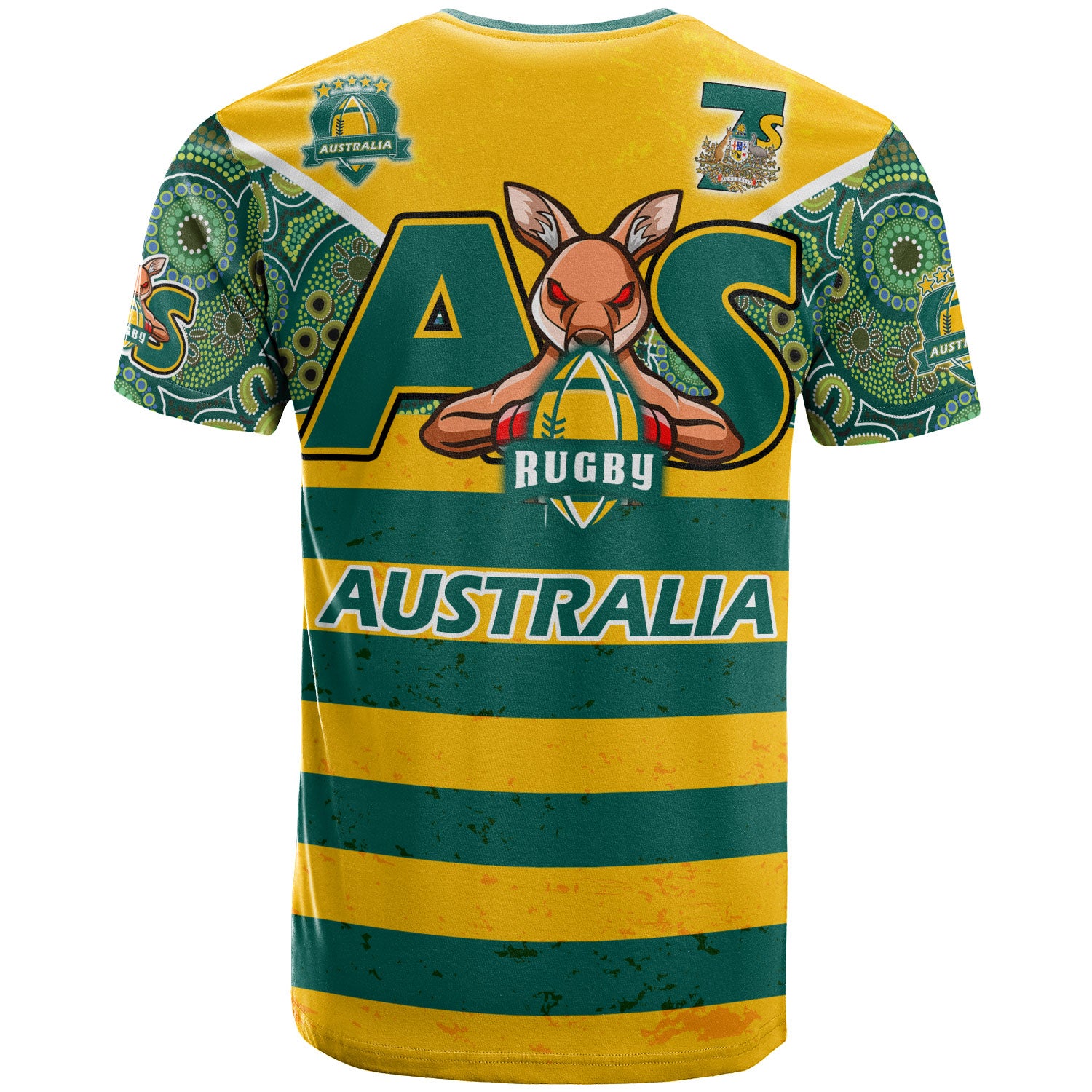 australian-rugby-sevens-mens-squad-t-shirt-custom-kangaroo-mascot-rugby-aboriginal-lines-style-t-shirt