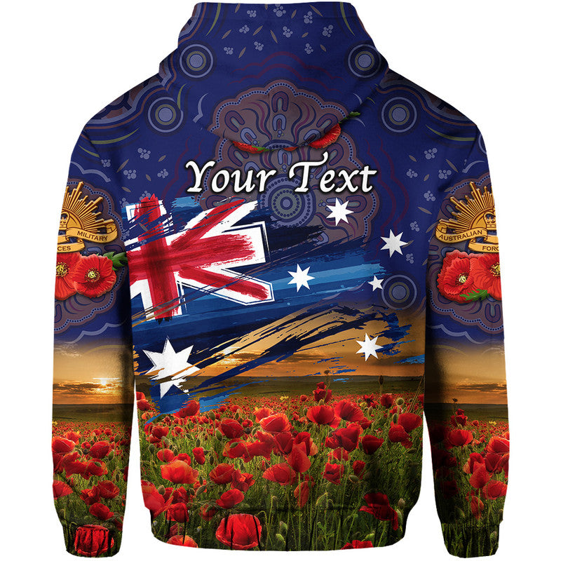 (Custom Personalised) Australia Aboriginal ANZAC Zip Up And Pullover Hoodie Poppy Vibes - Navy LT8