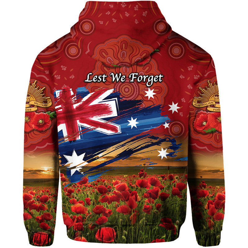 Australia Aboriginal ANZAC Zip Up And Pullover Hoodie Poppy Vibes - Red LT8
