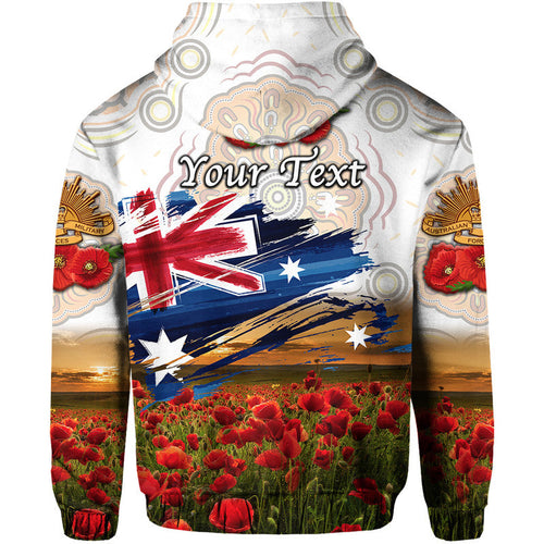 (Custom Personalised) Australia Aboriginal ANZAC Zip Up And Pullover Hoodie Poppy Vibes - White LT8