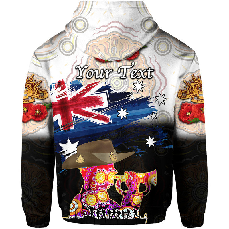 (Custom Personalised) Australia Aboriginal ANZAC Zip Up And Pullover Hoodie Remembrance Vibes - White LT8