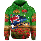 Australia Aboriginal ANZAC Zip Up And Pullover Hoodie Poppy Vibes - Green LT8