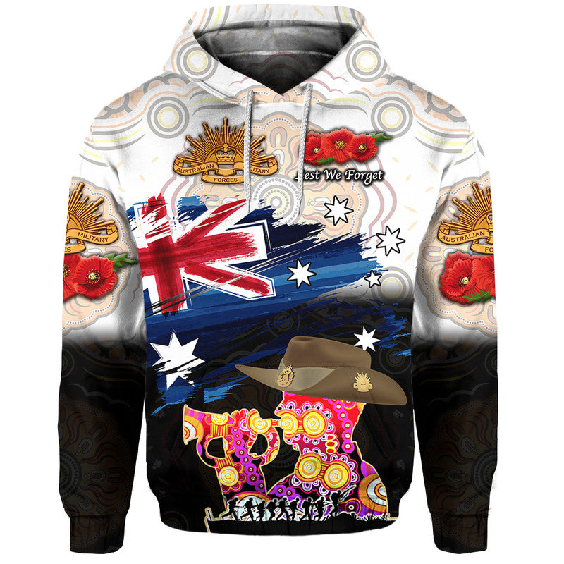 (Custom Personalised) Australia Aboriginal ANZAC Zip Up And Pullover Hoodie Remembrance Vibes - White LT8