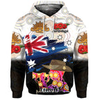 (Custom Personalised) Australia Aboriginal ANZAC Zip Up And Pullover Hoodie Remembrance Vibes - White LT8