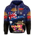 Australia Aboriginal ANZAC Zip Up And Pullover Hoodie Remembrance Vibes - Navy LT8