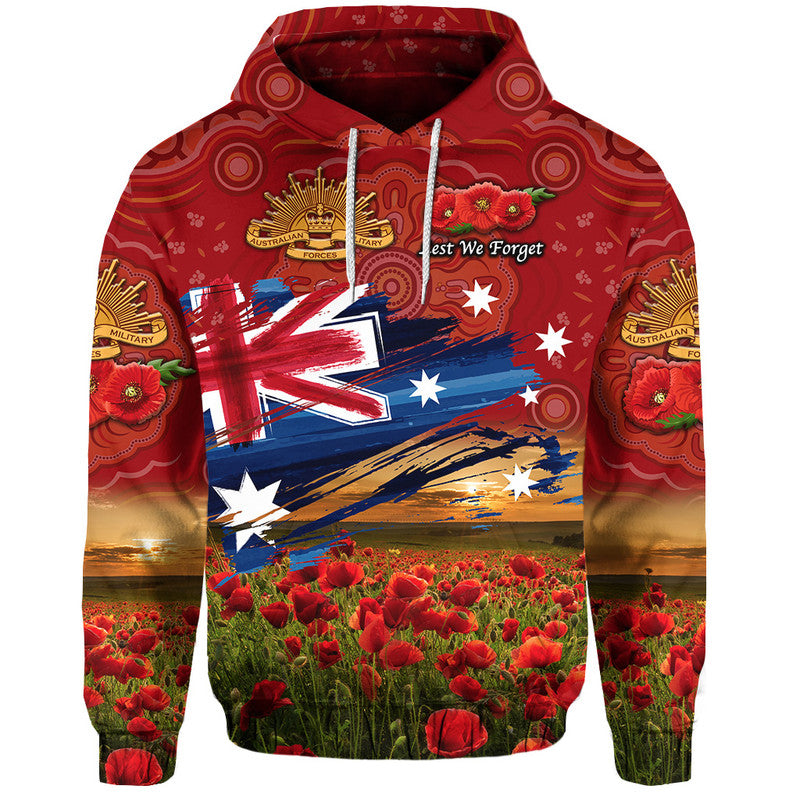 Australia Aboriginal ANZAC Zip Up And Pullover Hoodie Poppy Vibes - Red LT8