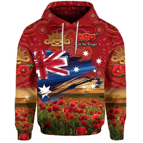 Australia Aboriginal ANZAC Zip Up And Pullover Hoodie Poppy Vibes - Red LT8