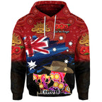 Australia Aboriginal ANZAC Zip Up And Pullover Hoodie Remembrance Vibes - Red LT8