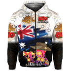 (Custom Personalised) Australia Aboriginal ANZAC Zip Up And Pullover Hoodie Remembrance Vibes - White LT8