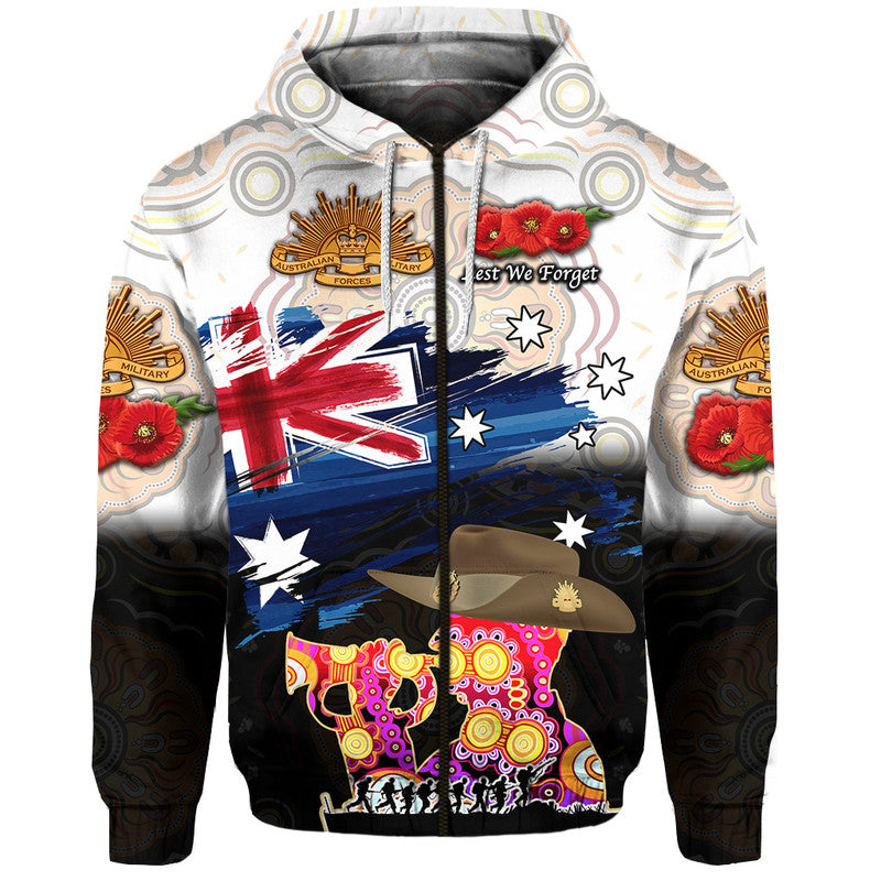 (Custom Personalised) Australia Aboriginal ANZAC Zip Up And Pullover Hoodie Remembrance Vibes - White LT8