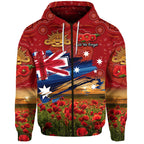 Australia Aboriginal ANZAC Zip Up And Pullover Hoodie Poppy Vibes - Red LT8