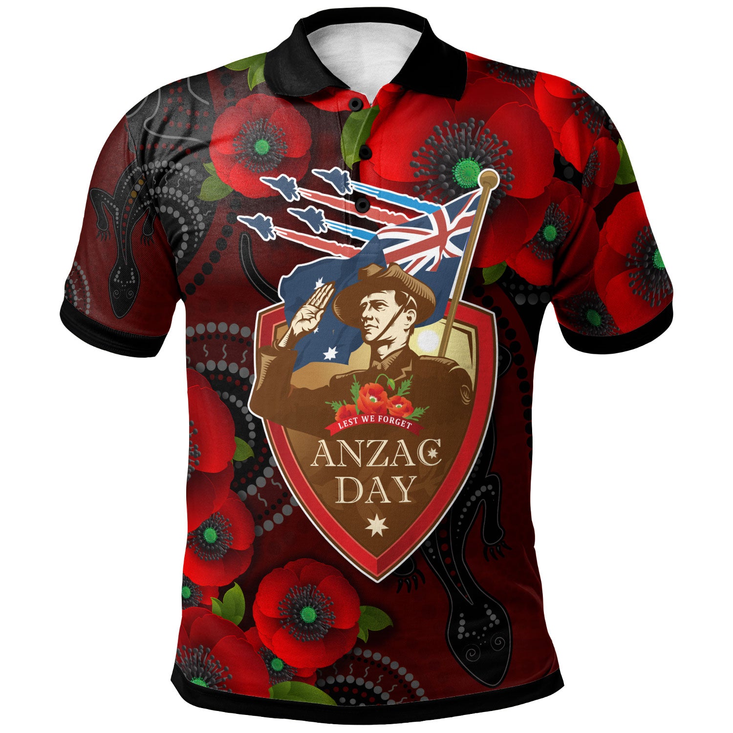 australia-anzac-day-polo-shirt-aboriginal-inspired-art-background-with-lizard-poppy-flowers