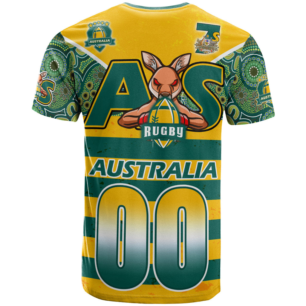 australian-rugby-sevens-mens-squad-t-shirt-custom-kangaroo-mascot-rugby-aboriginal-lines-style-t-shirt