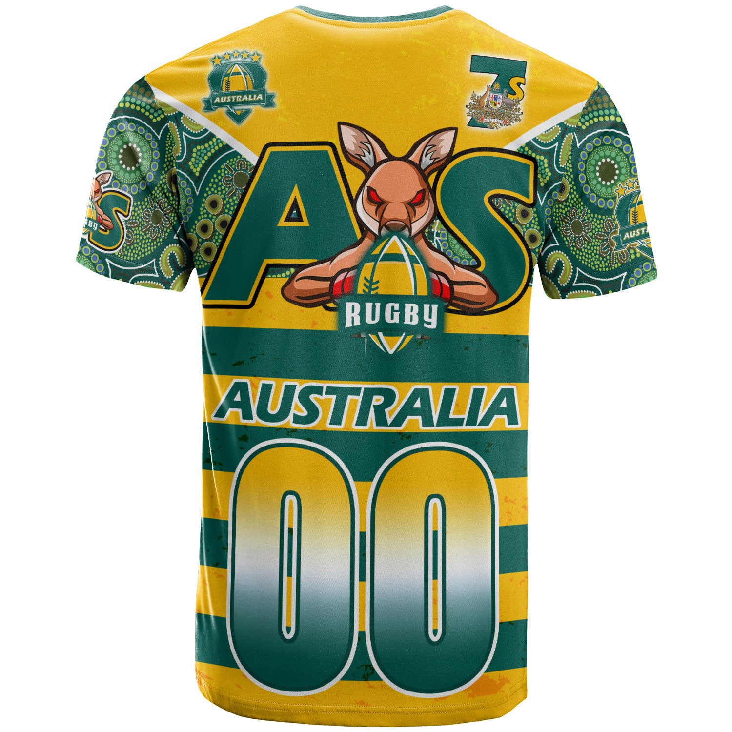 australian-rugby-sevens-mens-squad-t-shirt-custom-kangaroo-mascot-rugby-aboriginal-lines-style-t-shirt