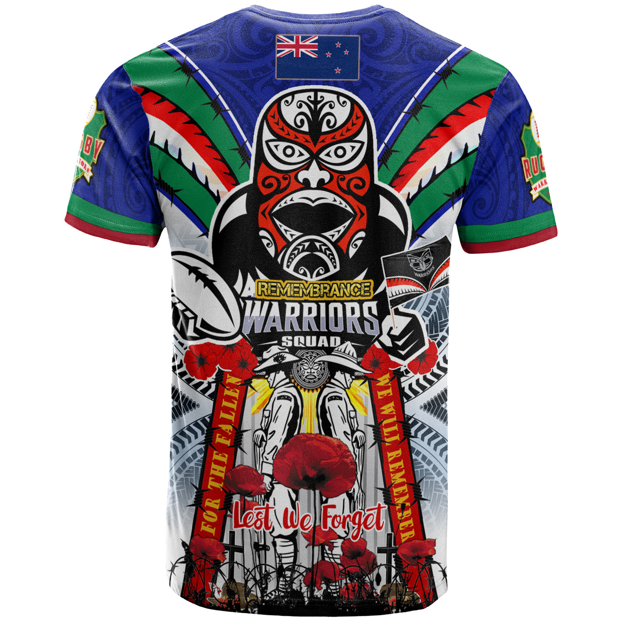 warriors-rugby-custom-anzac-t-shirt-remembrance-warriors-with-maori-mask-and-aboriginal-patterns-home-and-away