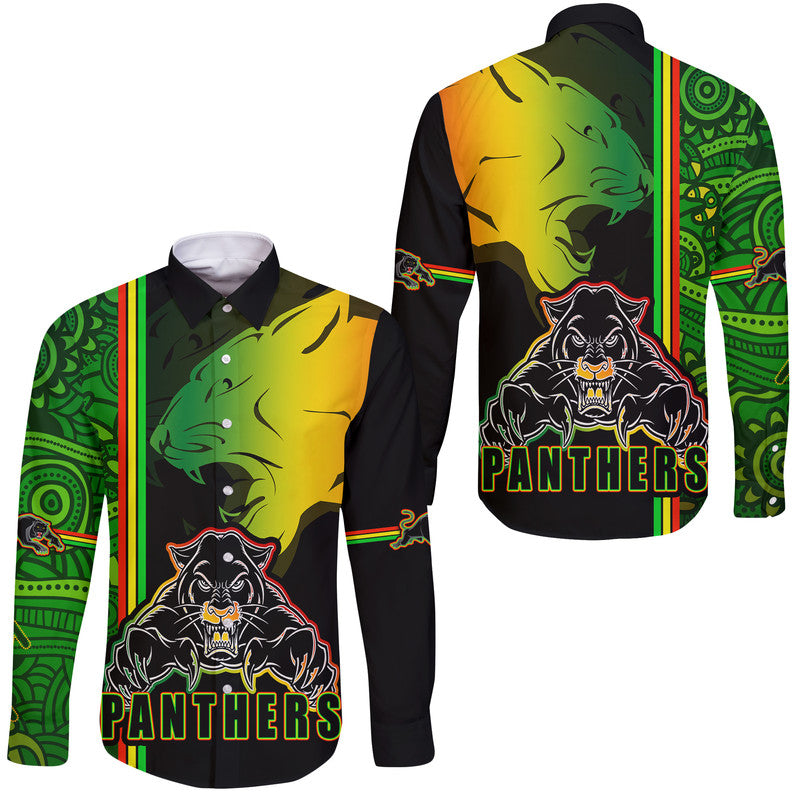penrith-panthers-hawaii-long-sleeve-button-shirt-angry-panther-indigenous-aboriginal-style